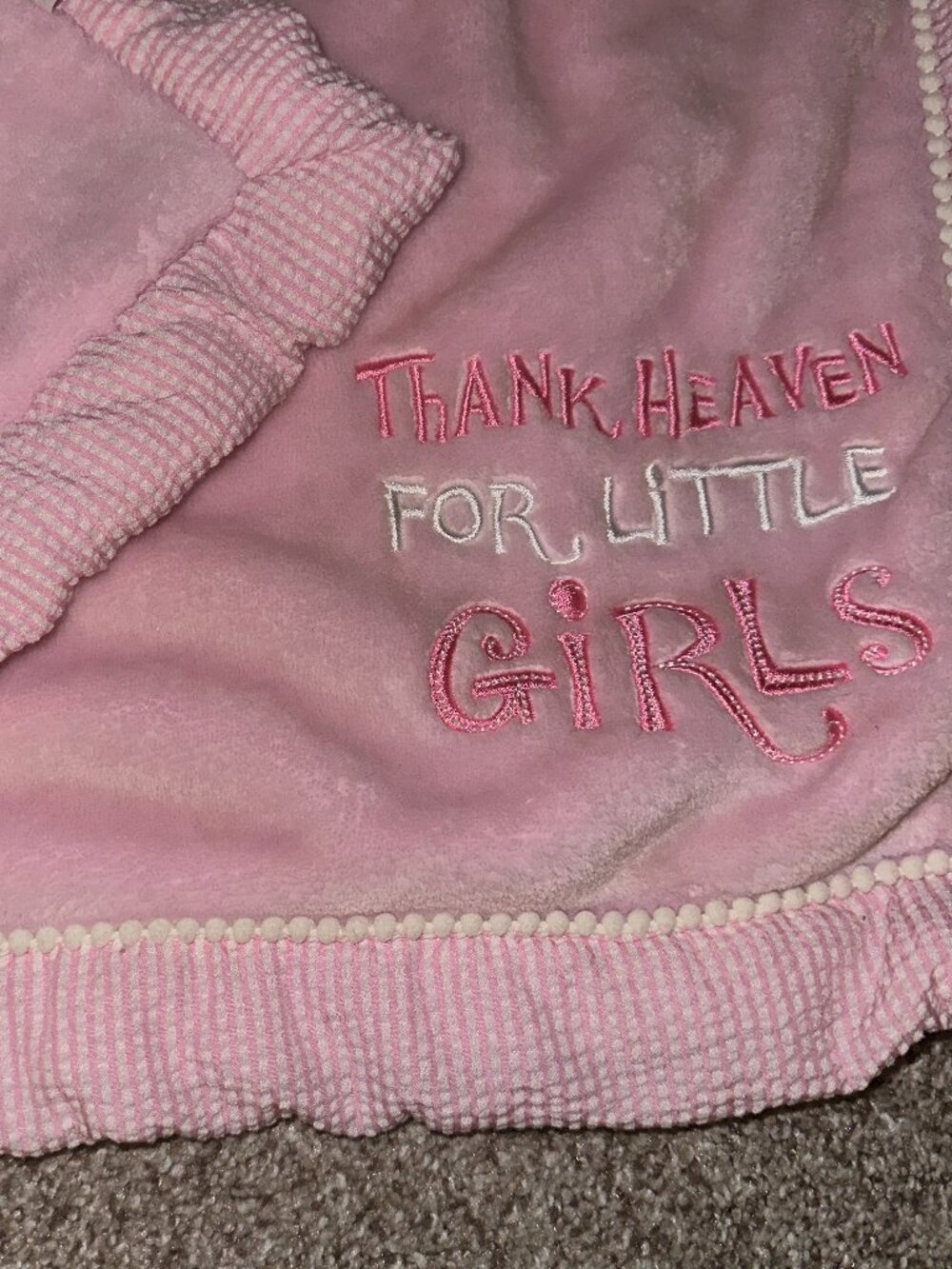Thank Heaven For Little Girls Pink Baby Blanket Gingham Trim Plush Security